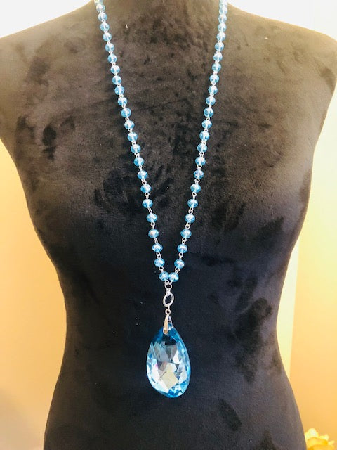 2 in 1 Blue Ice Crystal Necklace Set