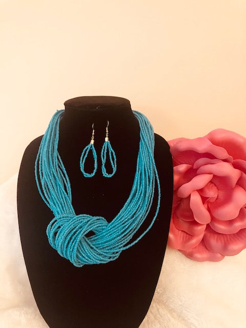 Sea Coral Aqua Blue Necklace Set