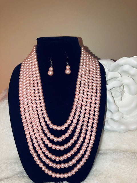 Pretty in Pink 5 Strand Pearls