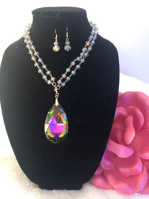 2 in 1 Peacock Crystal Necklace Set