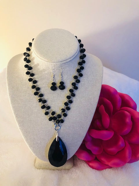 2 in 1 Onyx Teardrop Necklace Set